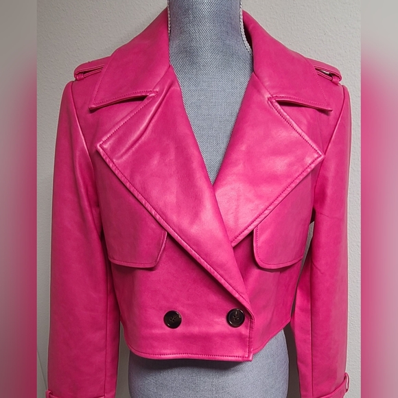 Avec Les Filles Jackets & Blazers - Avec Les Filles Cropped Faux Leather Trench Coat Color Pink Size Large